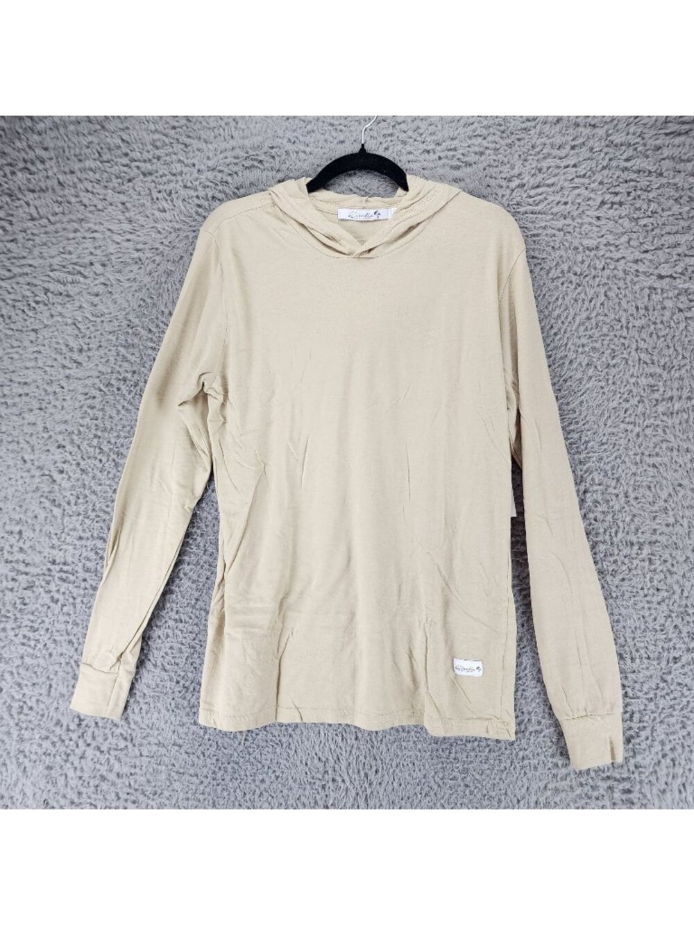 Kinetix Shirt Mens Medium Beige Long Sleeve Pullover Hooded Jersey Tee *NWT*